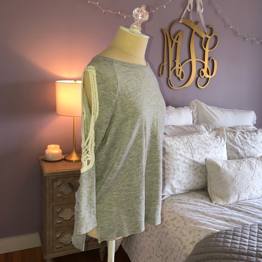 Gray Crochet Detailed Top